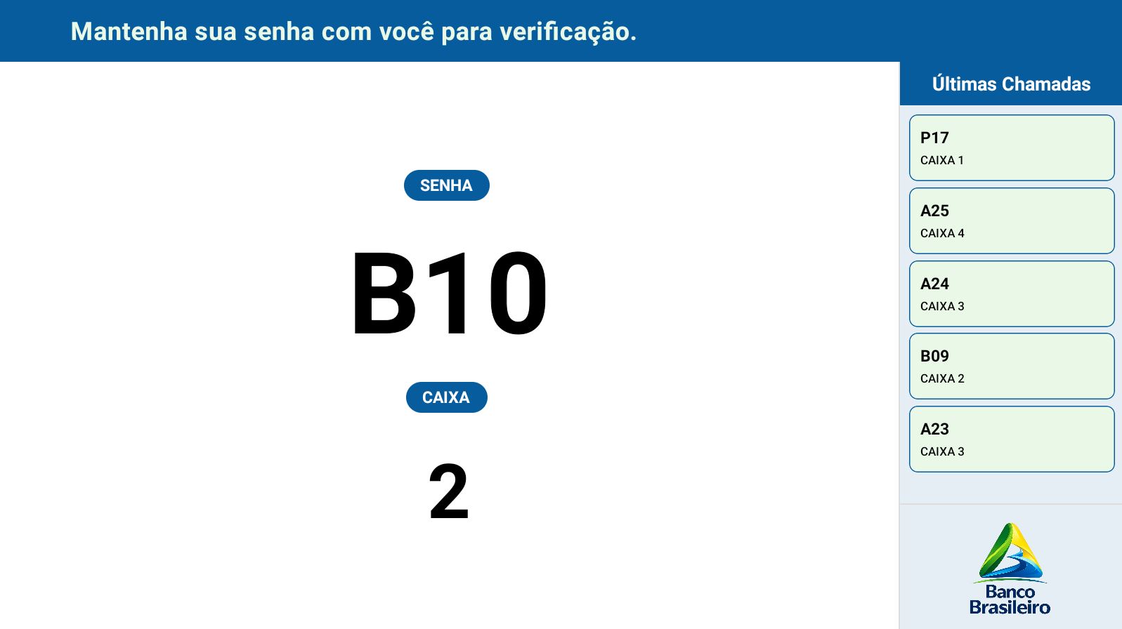 Painel de chamada para banco, Painel de senha para banco